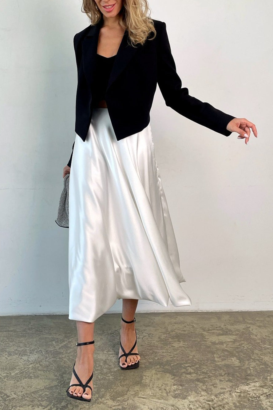 Satin High Waist Pleated Bubble Hem Midi Skirt 2
