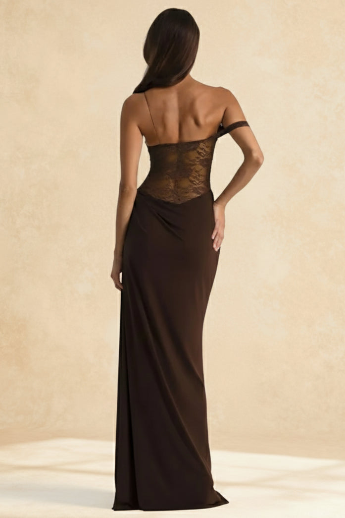 Lace Bodice Maxi Dress in Brown - View 3