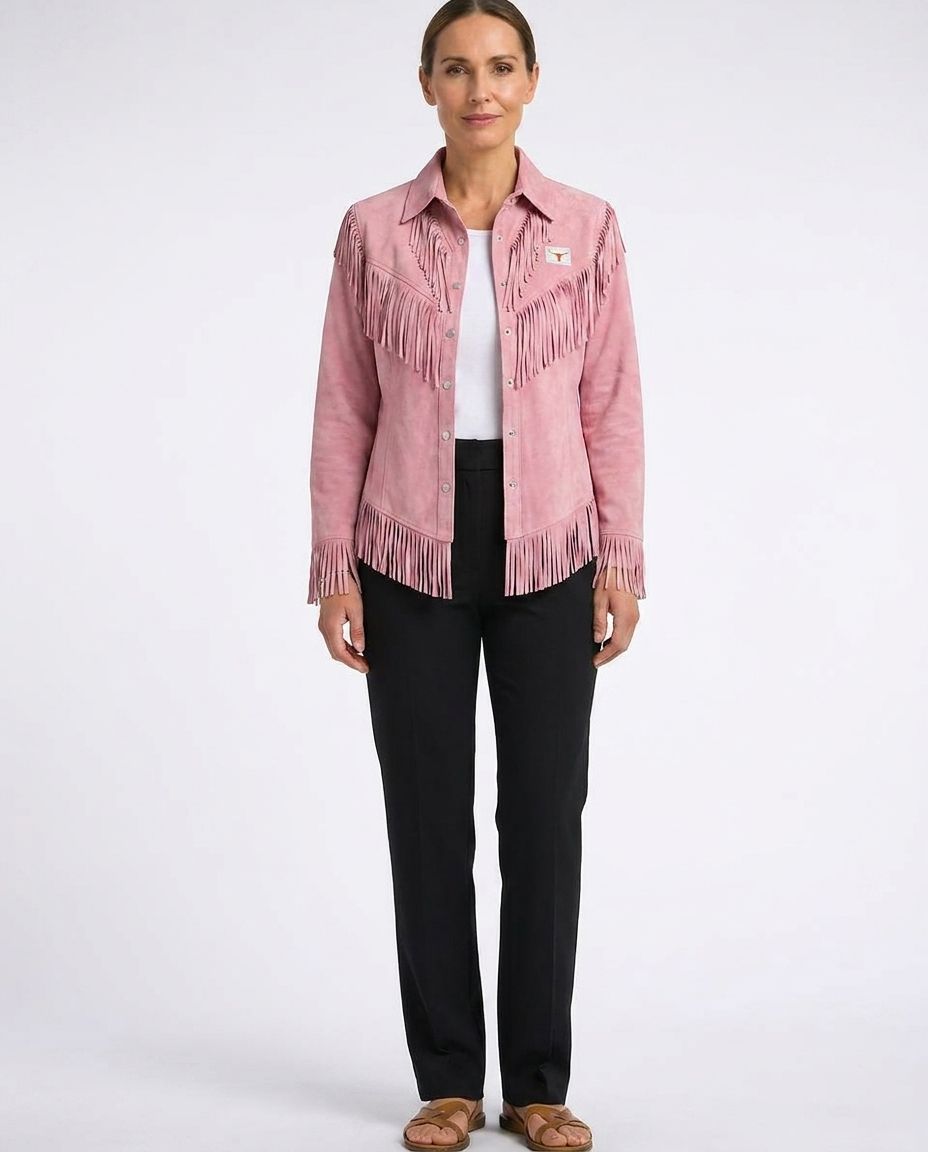 Fringe Faux Suede Western Button Front Shirt Jacket