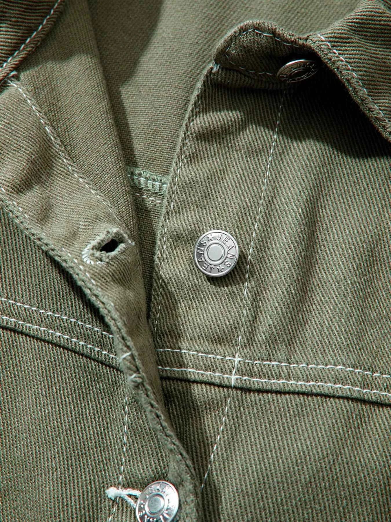 Patched Pocket Collared Button Front Boyfriend Denim Jacket