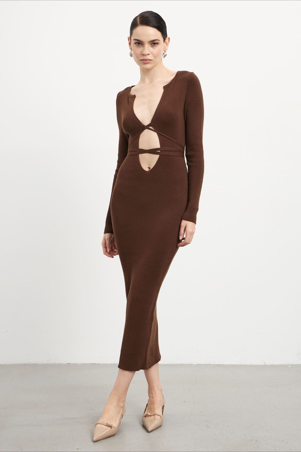 Deep V Hollow Out Knit Sweater Dress