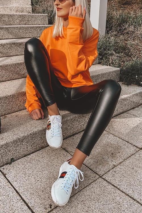 Solid O Neck Long Sleeve Hoodie