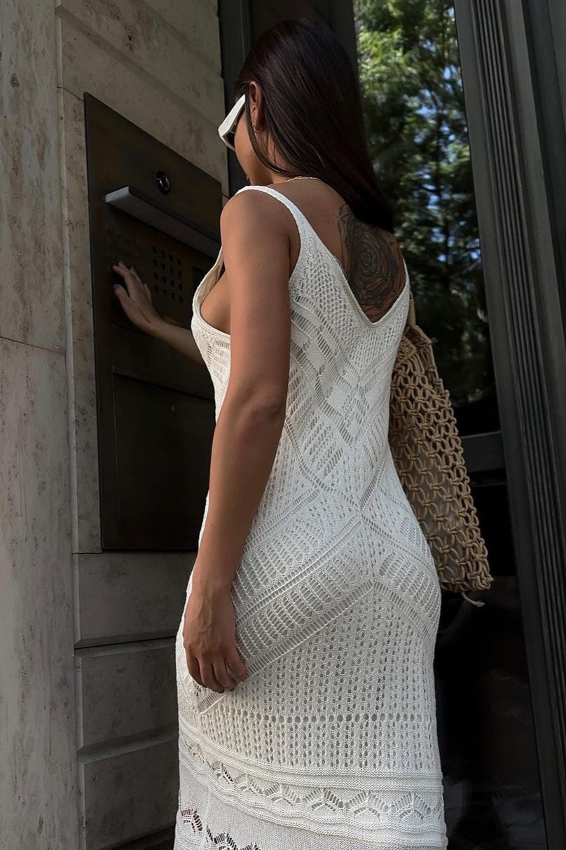 Cami Edition UNeck Crochet Knit Maxi Sweater Dress