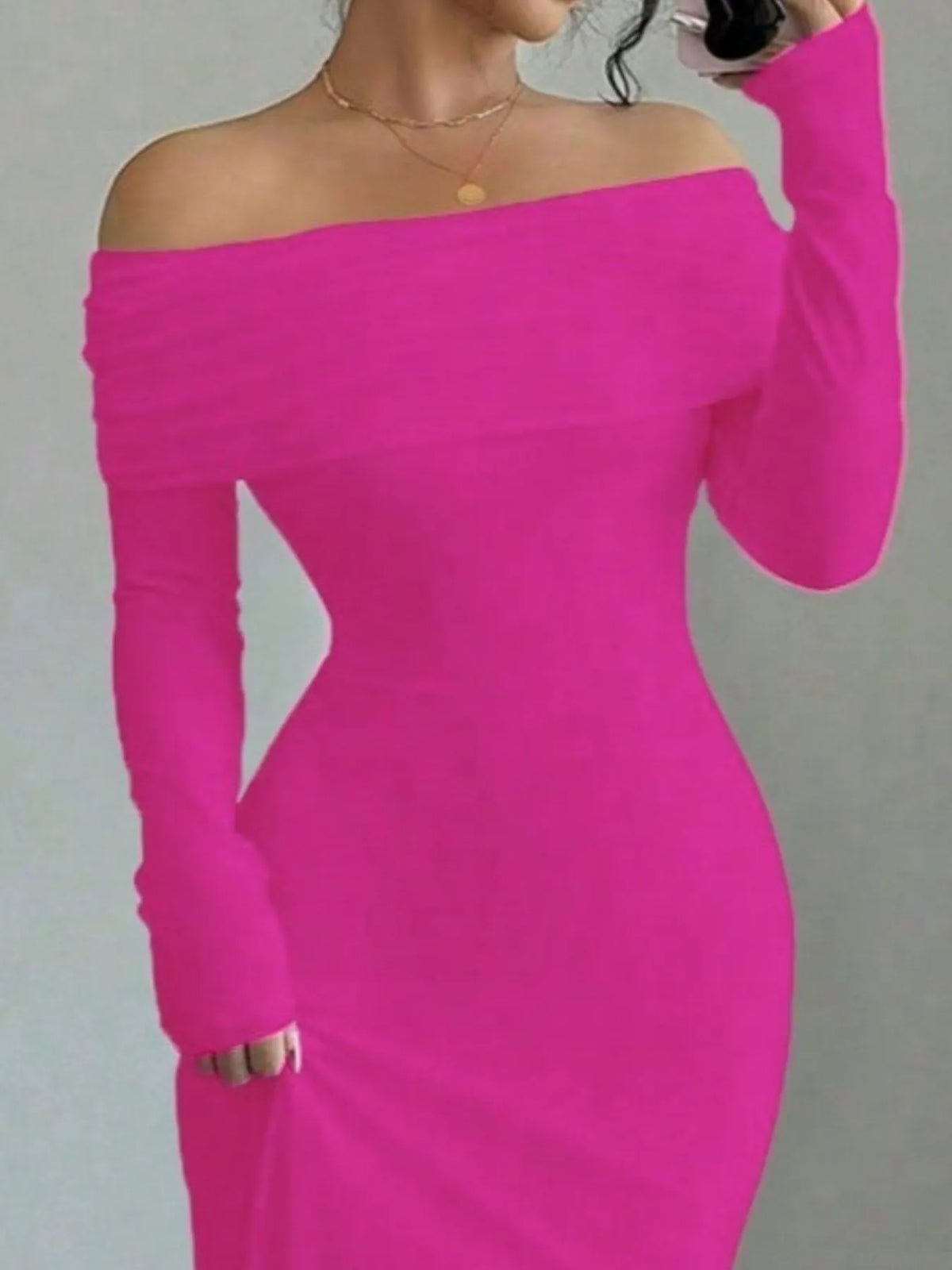 Fold Over Off Shoulder Long Sleeve Twist Back Bodycon Maxi Dress 18