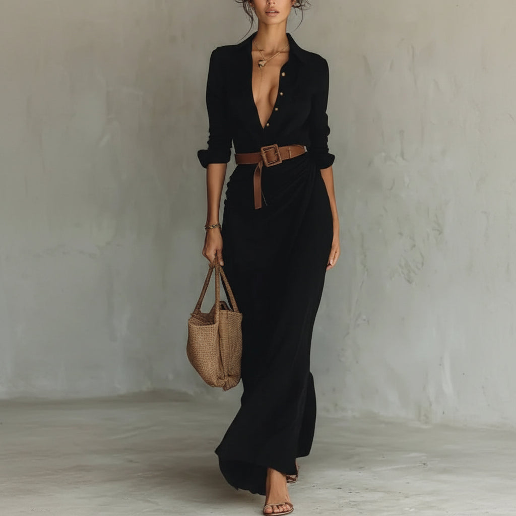 Collared Long Sleeve Wrap Maxi Two Piece Set 2