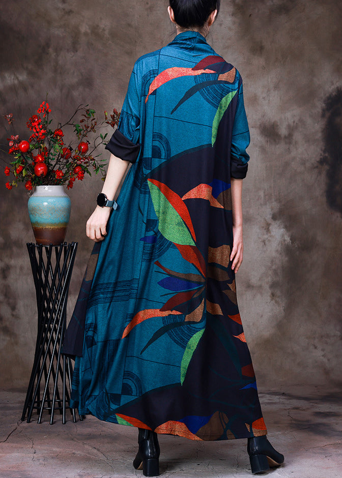 Geometric Patchwork Cowl Neck Long Sleeve Asymmetric Hem Oversized Maxi Dress