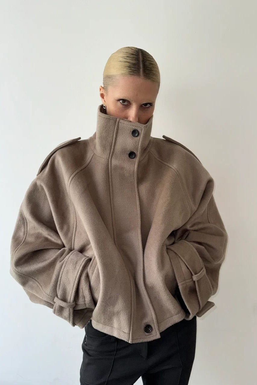 Elegant Wool Blend Stand Collar Coat