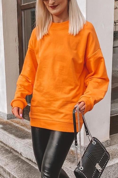 Solid O Neck Long Sleeve Hoodie