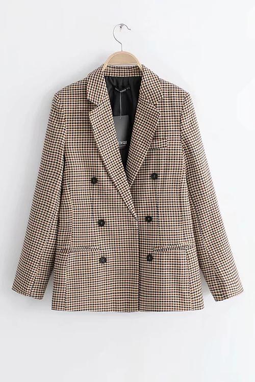 Plaid Button Long Sleeve Blazer