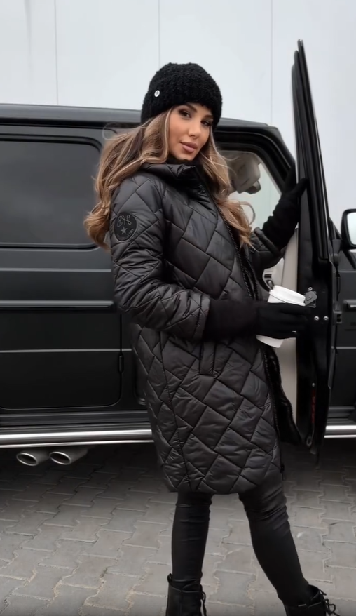 Quilted Hooded Zip Front Longline Puffer Coat