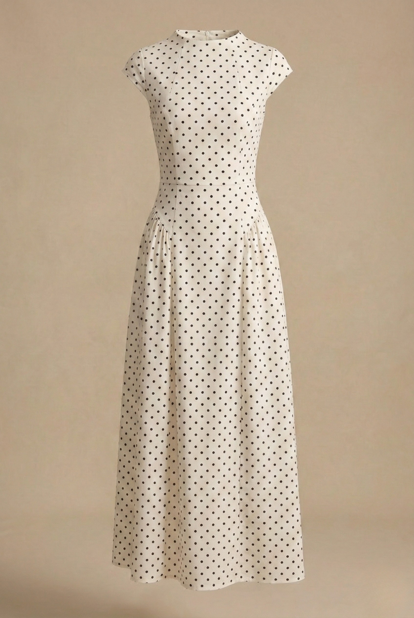 Polka Dot High Neck Cap Sleeve A-Line Maxi Dress 2
