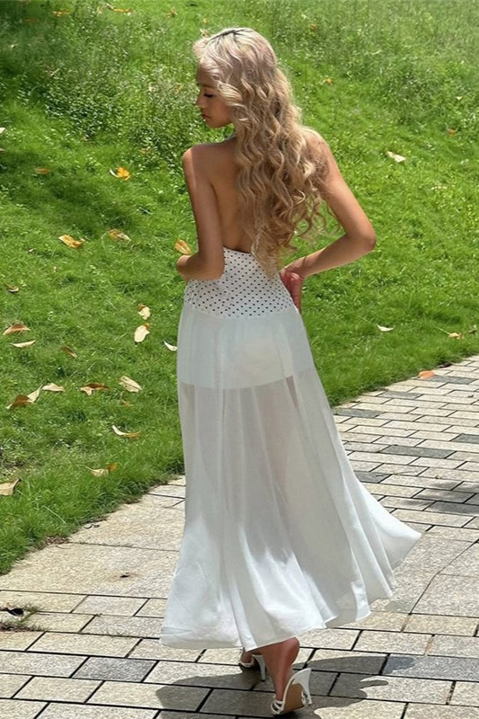 Floral Edition Print Polka Dot Backless Tie Maxi Dress