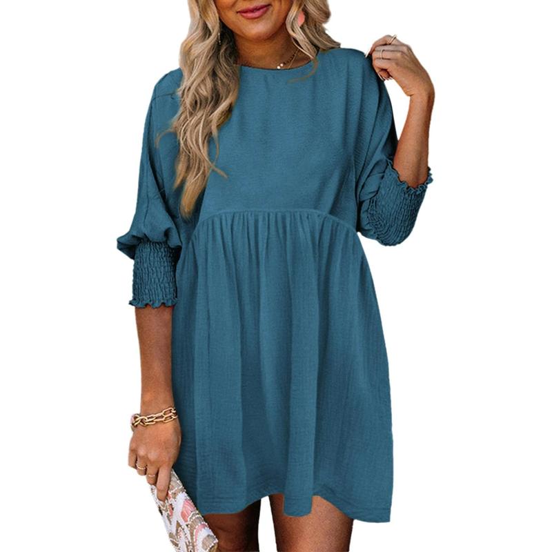 MIRASOL™ – Casual Crew Neck Loose Fit Mini Dress Peacock Blue