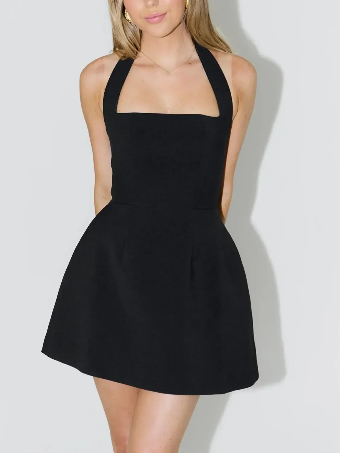 Halter Neck Mini Dress – Chic Sleeveless Summer Dress for Women Black