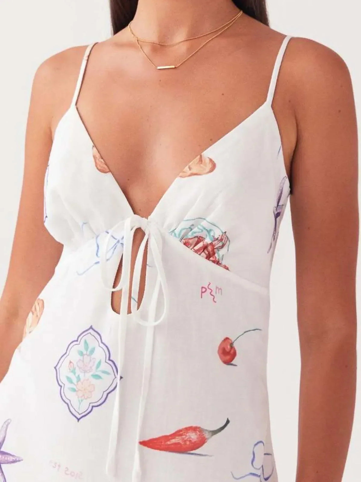 Novelty Print Tie Front Keyhole V-Neck Cami Mini Dress 3