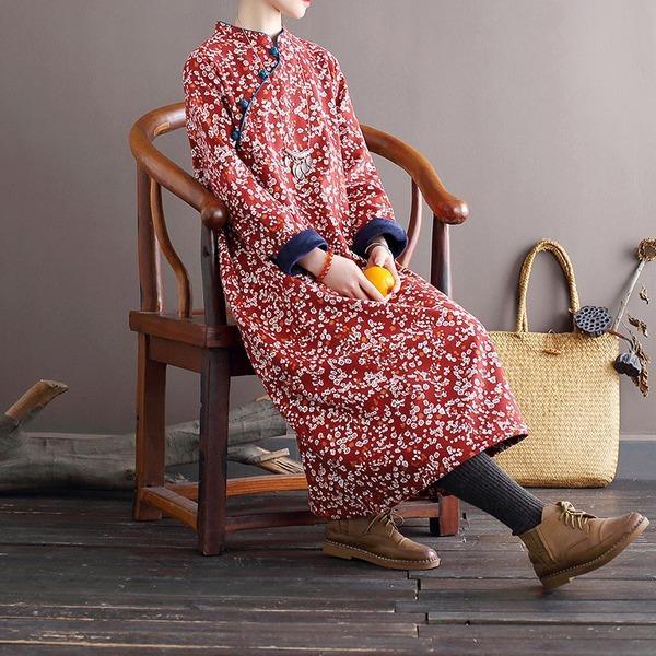 Omychic Loose Retro Fleeced Winter Robe Dress Female 2020 Fleece Dresses