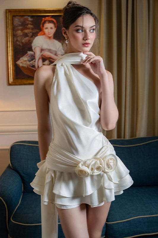 OffShoulder Backless Satin Silk Dress