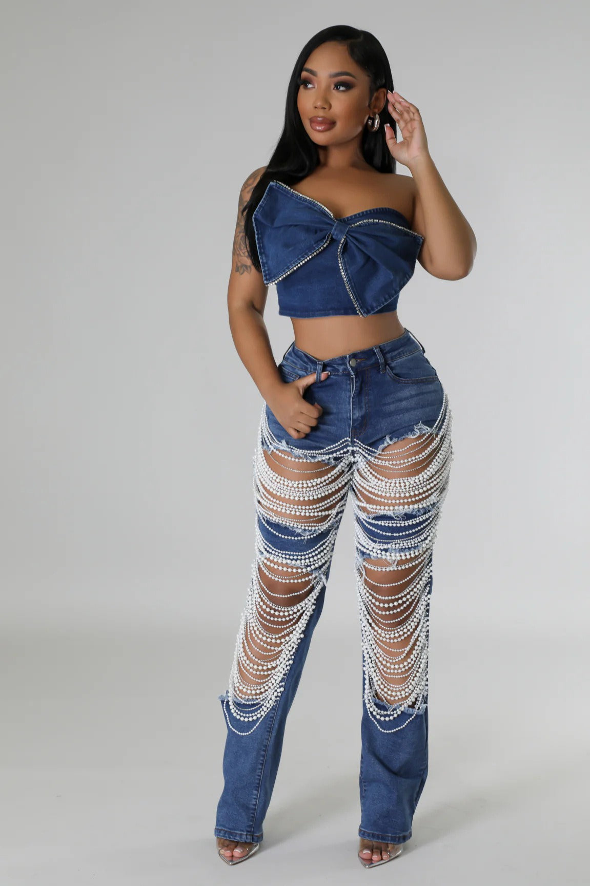 Distressed Straight-Leg Denim Jeans