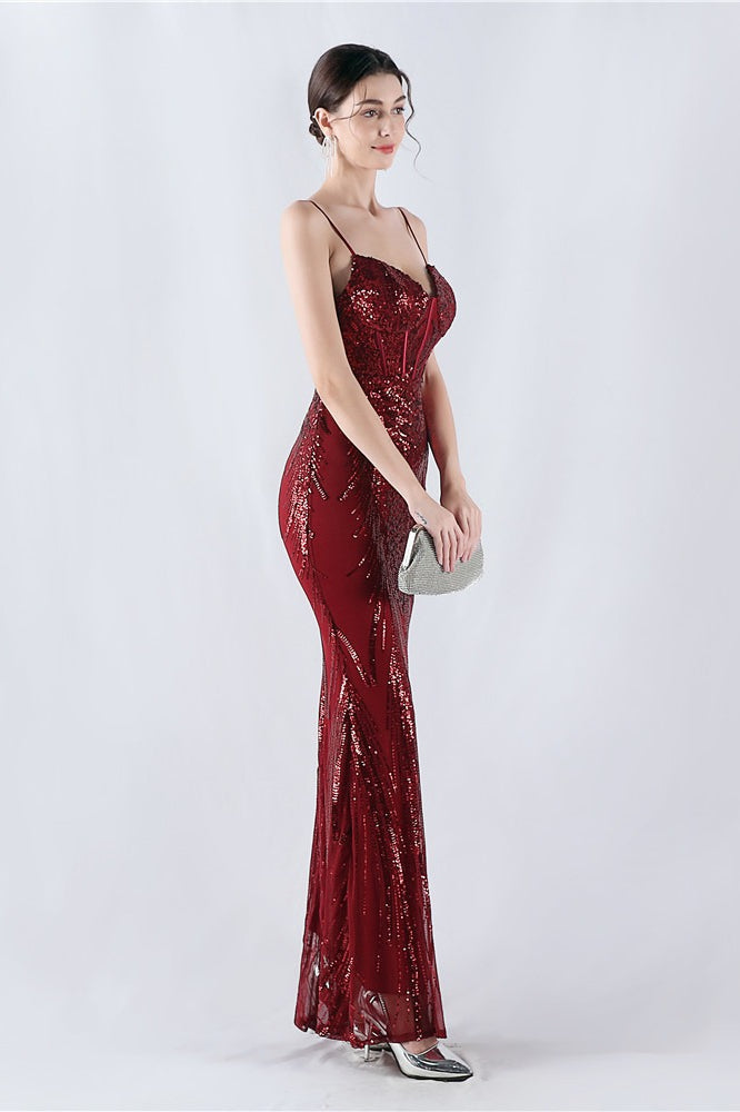 Sequin Spaghetti Strap Sweetheart Mermaid Formal Gown