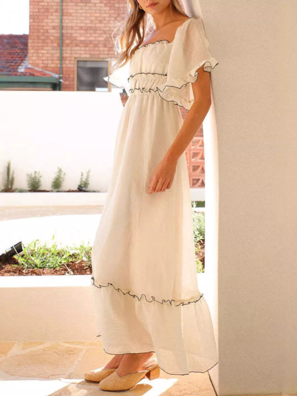 Ruffled Short Sleeve Tiered Maxi Dress