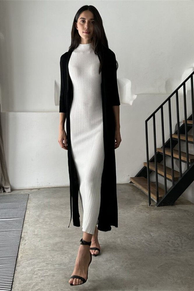 Sleeveless Turtleneck Knit Sweater Dress