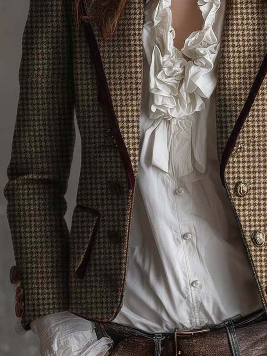 Houndstooth Notch Lapel Tweed Blazer