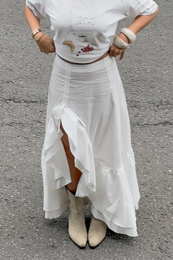 Cotton Asymmetric Slit Maxi Skirt