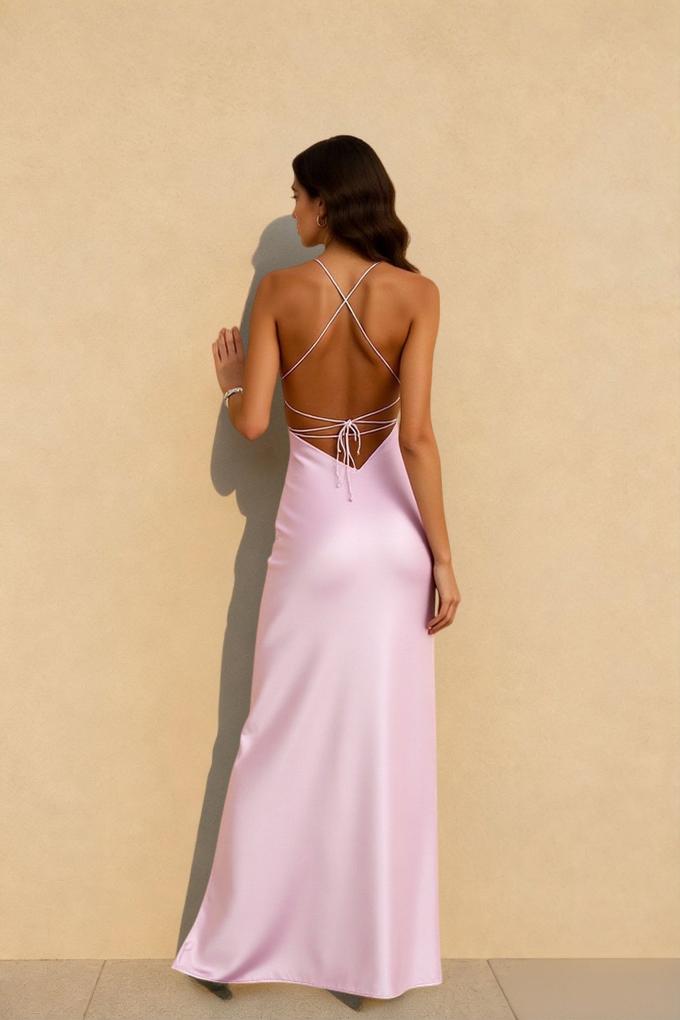 Backless Lace-Up Silk Dress