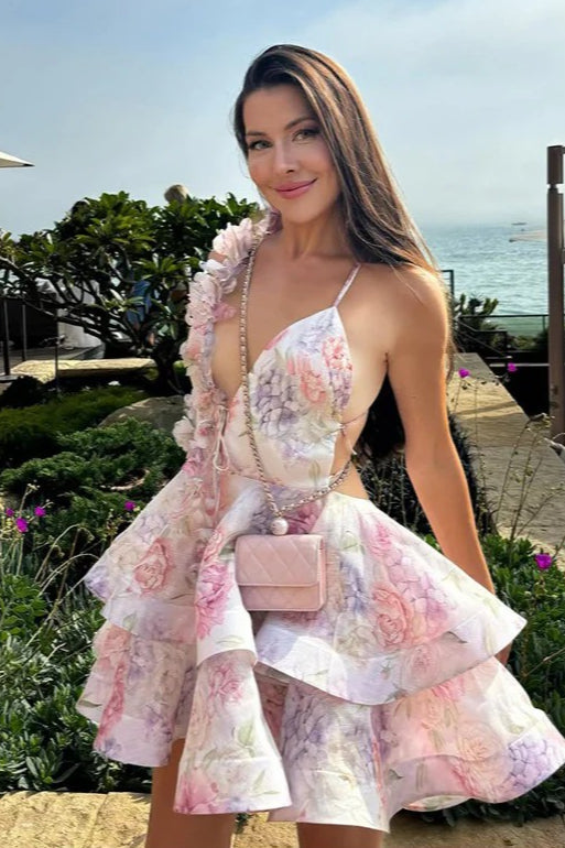 Cut Out Open Back Print Mini Dress
