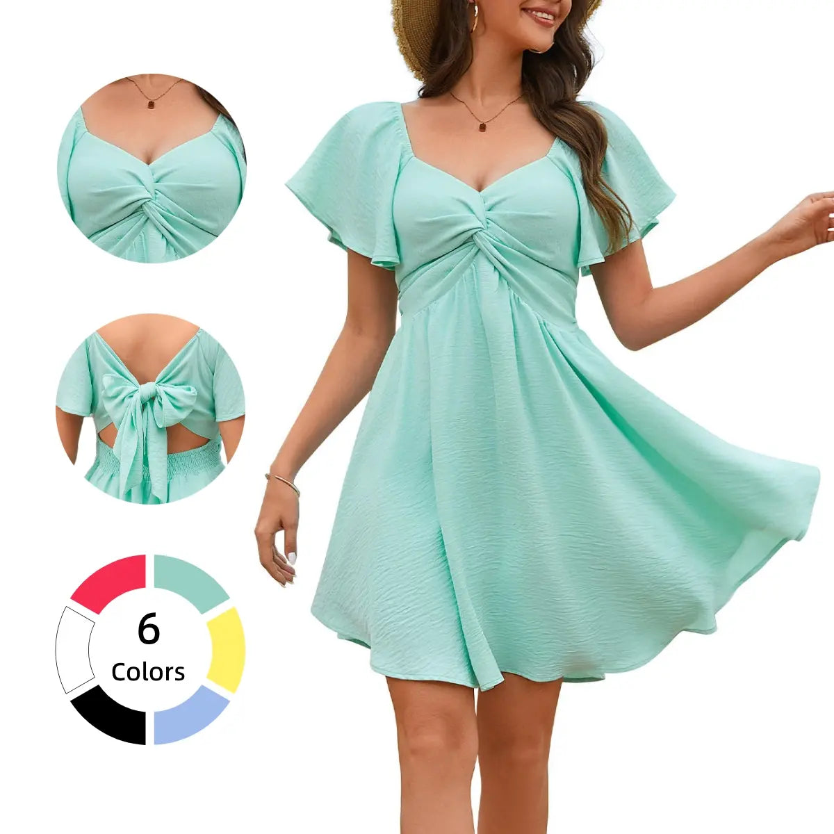 Sweetheart Flutter Sleeve Twist Front A-Line Mini Dress