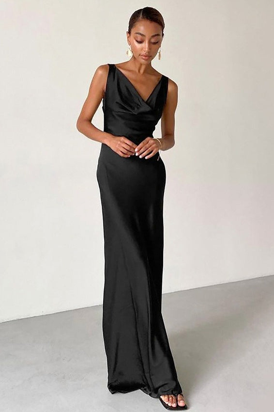 Satin Cowl Neck Sleeveless Bodycon Mermaid Maxi Gown