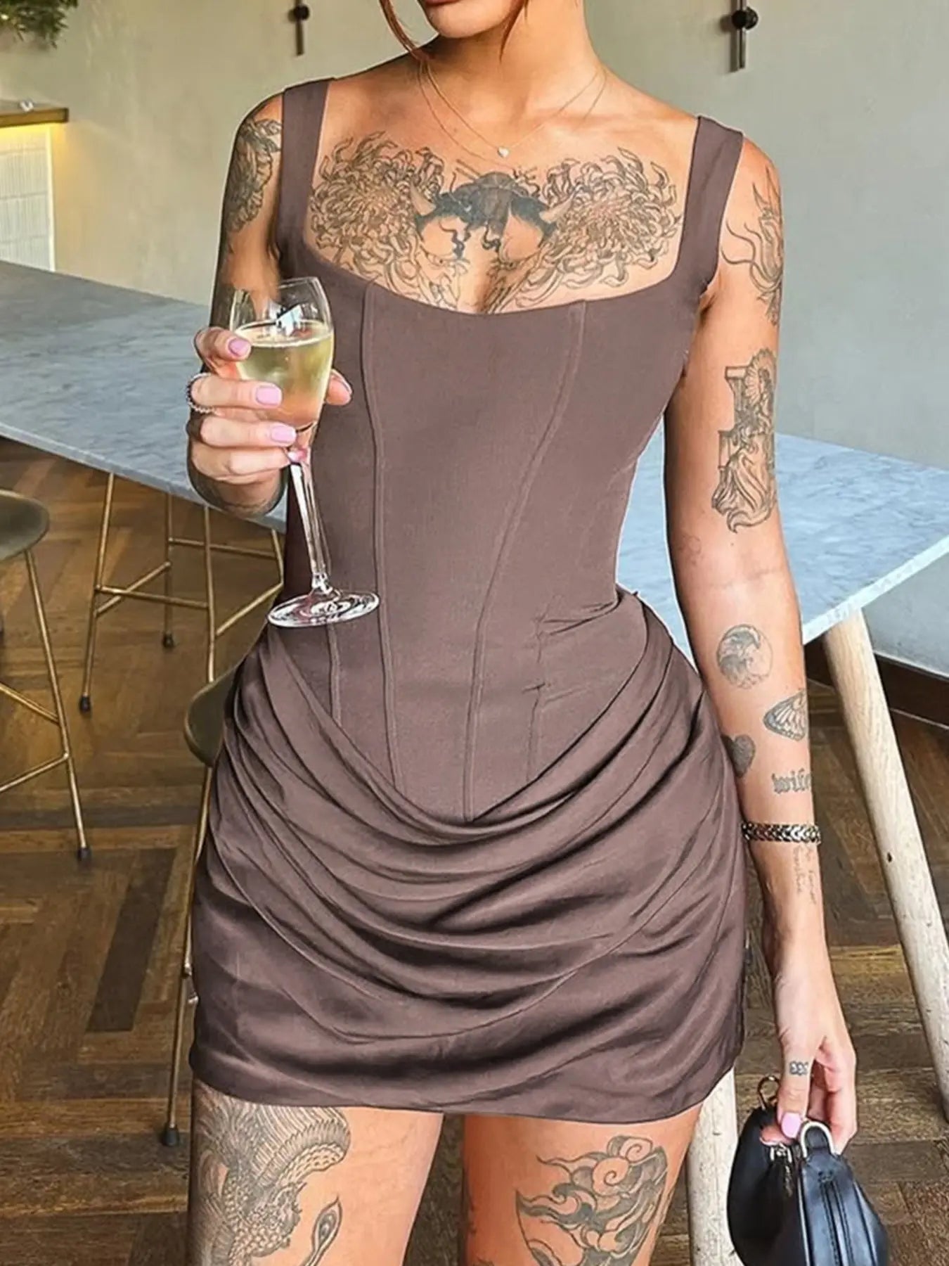 Ruched Square Neck Sleeveless Bodycon Mini Dress 11