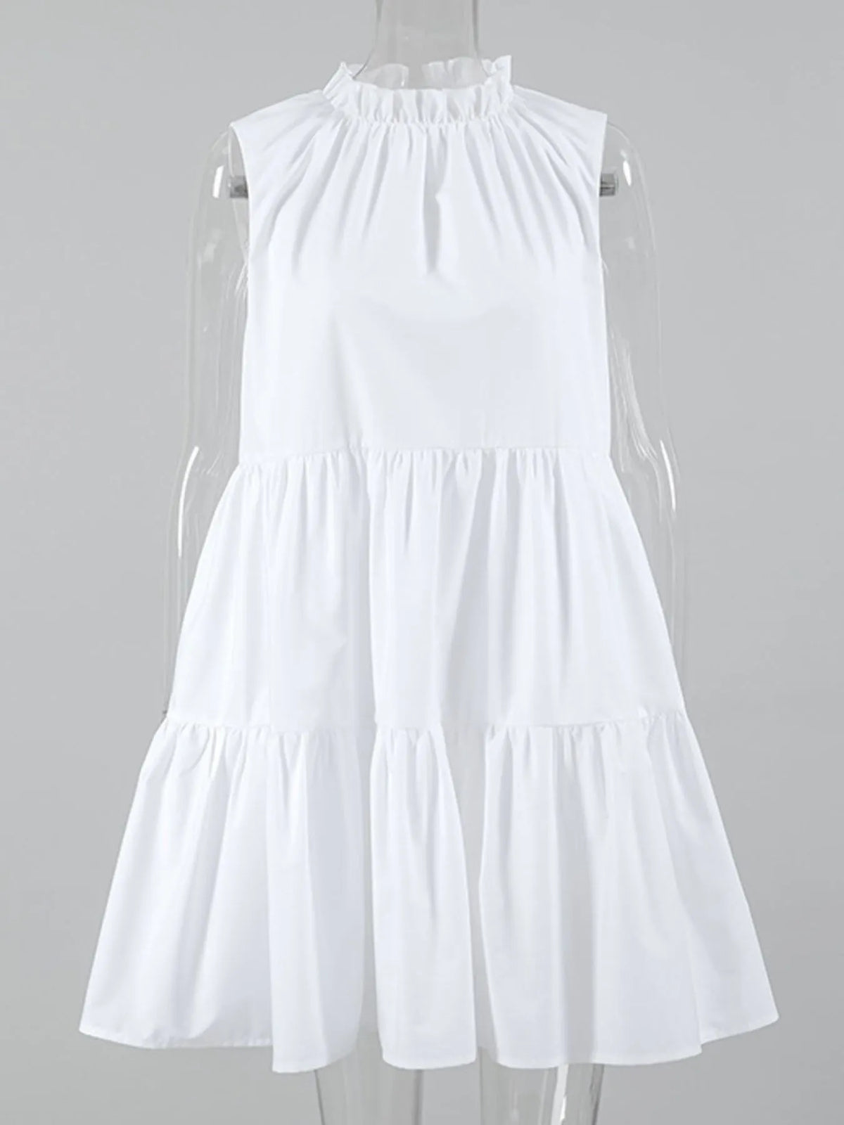 Ruffle Mock Neck Sleeveless Tiered Swing Mini Dress 6