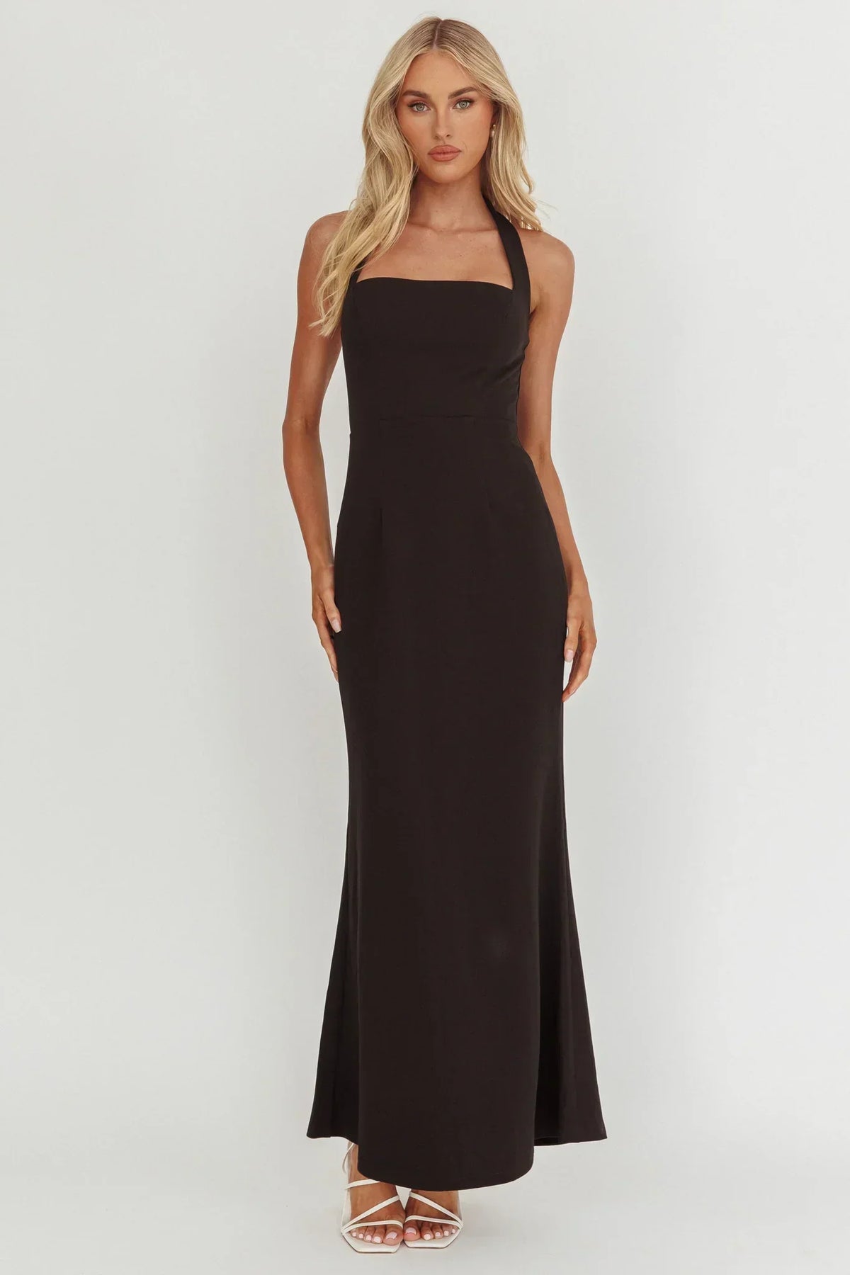 Asymmetric Square Neck One Strap Halter Mermaid Maxi Dress 4