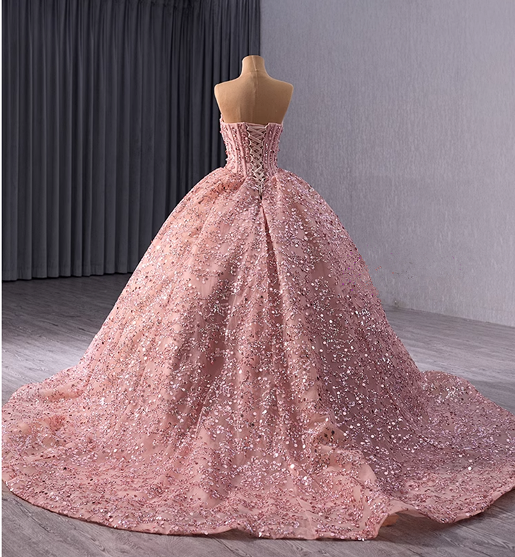 Luxury Pink Ball Gown Gorgeous Sequins Beading Prom Dress Birthday Dress cc1733