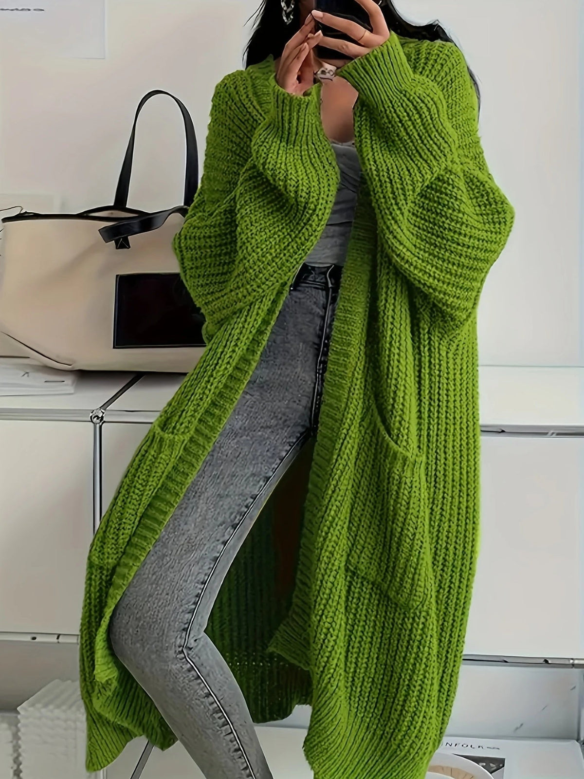 Chunky Knit Longline Open Front Cardigan