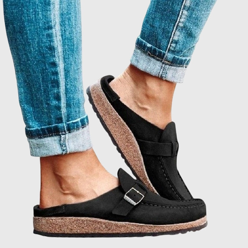 Buckle Closed Toe Suede Clog Mules 4