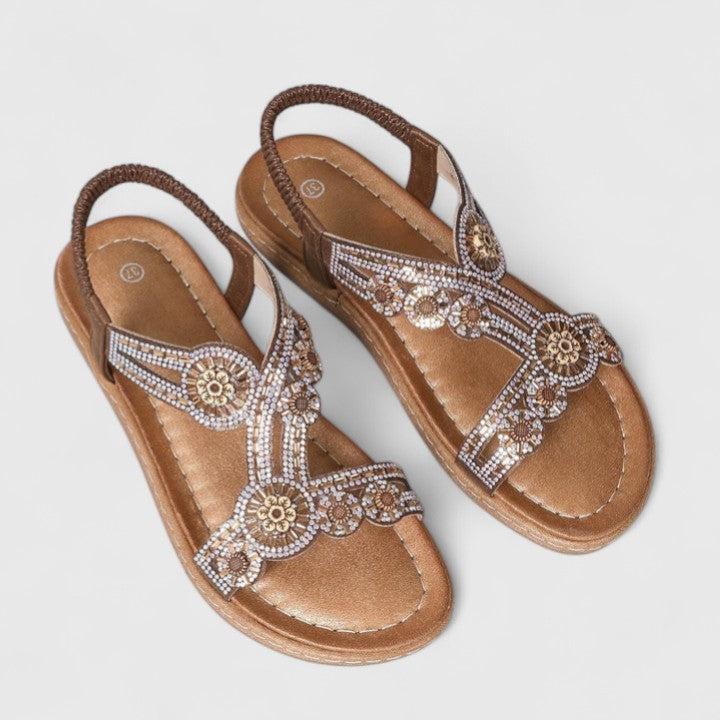 Open Toe Embellished T-Strap Flat Sandals