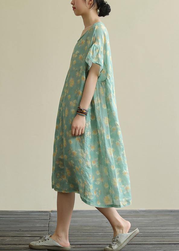 Floral Print Empire Waist Short Sleeve Loose Midi Dress