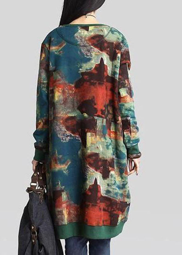 Abstract Print Round Neck Long Sleeve Ribbed Cuff Pocket Sweatshirt Dress
