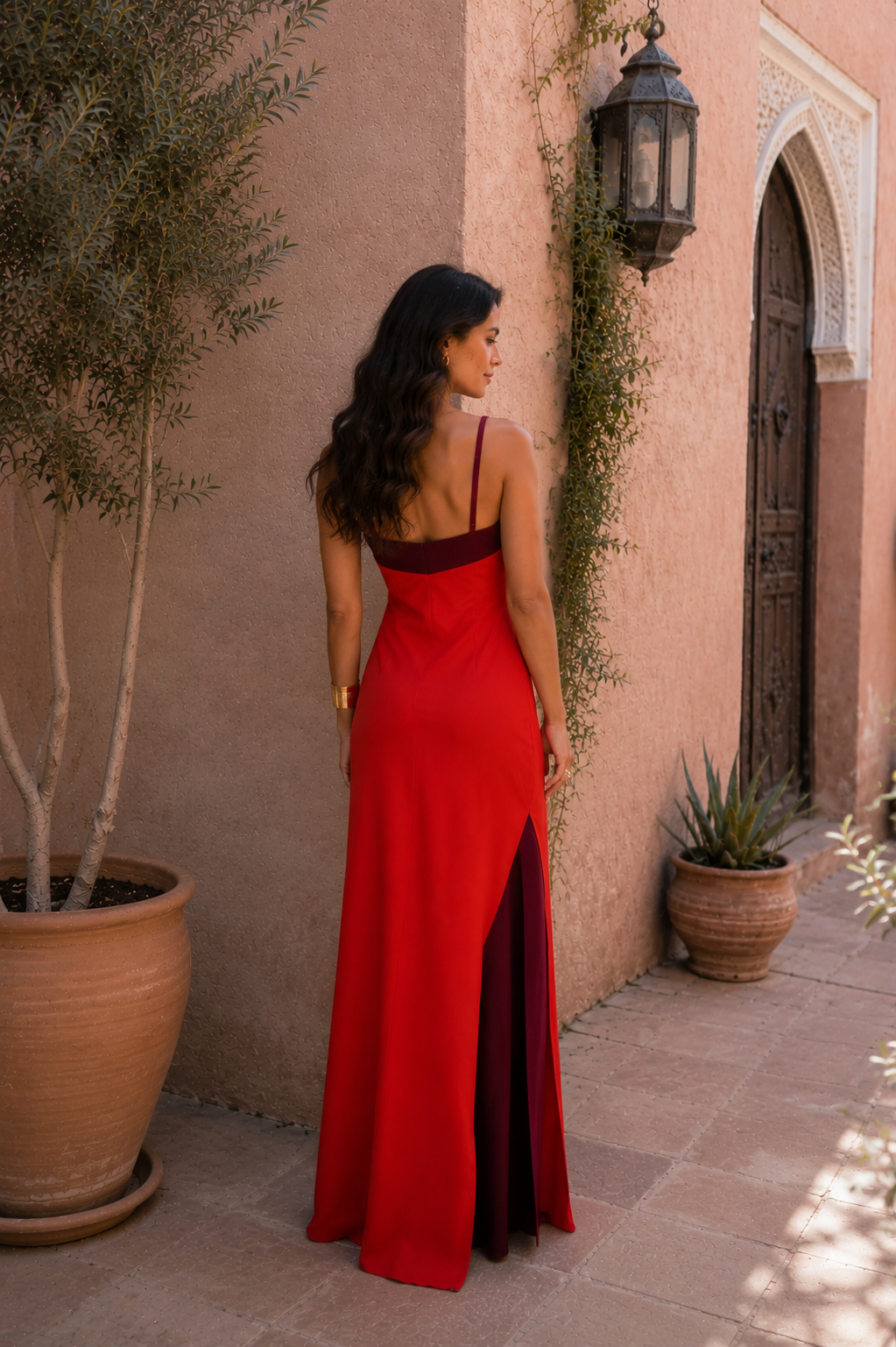 Halter Neck High Split Contrast Trim Maxi Dress
