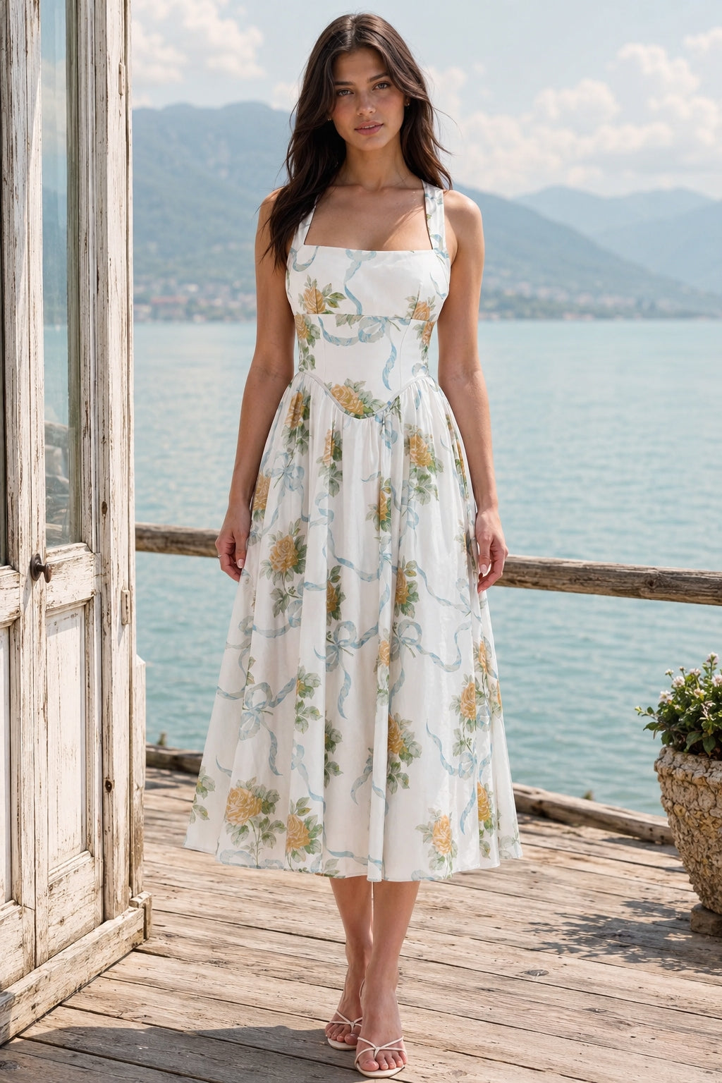 Printed Halter Slim Split Slip Dress