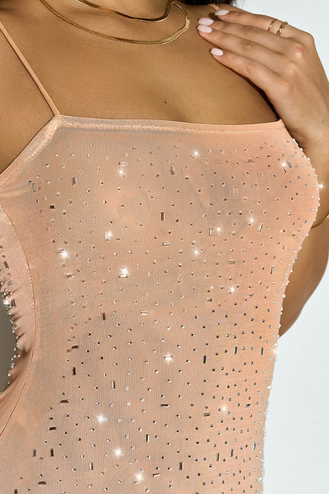 Mesh Rhinestone Cami Maxi Party Dress