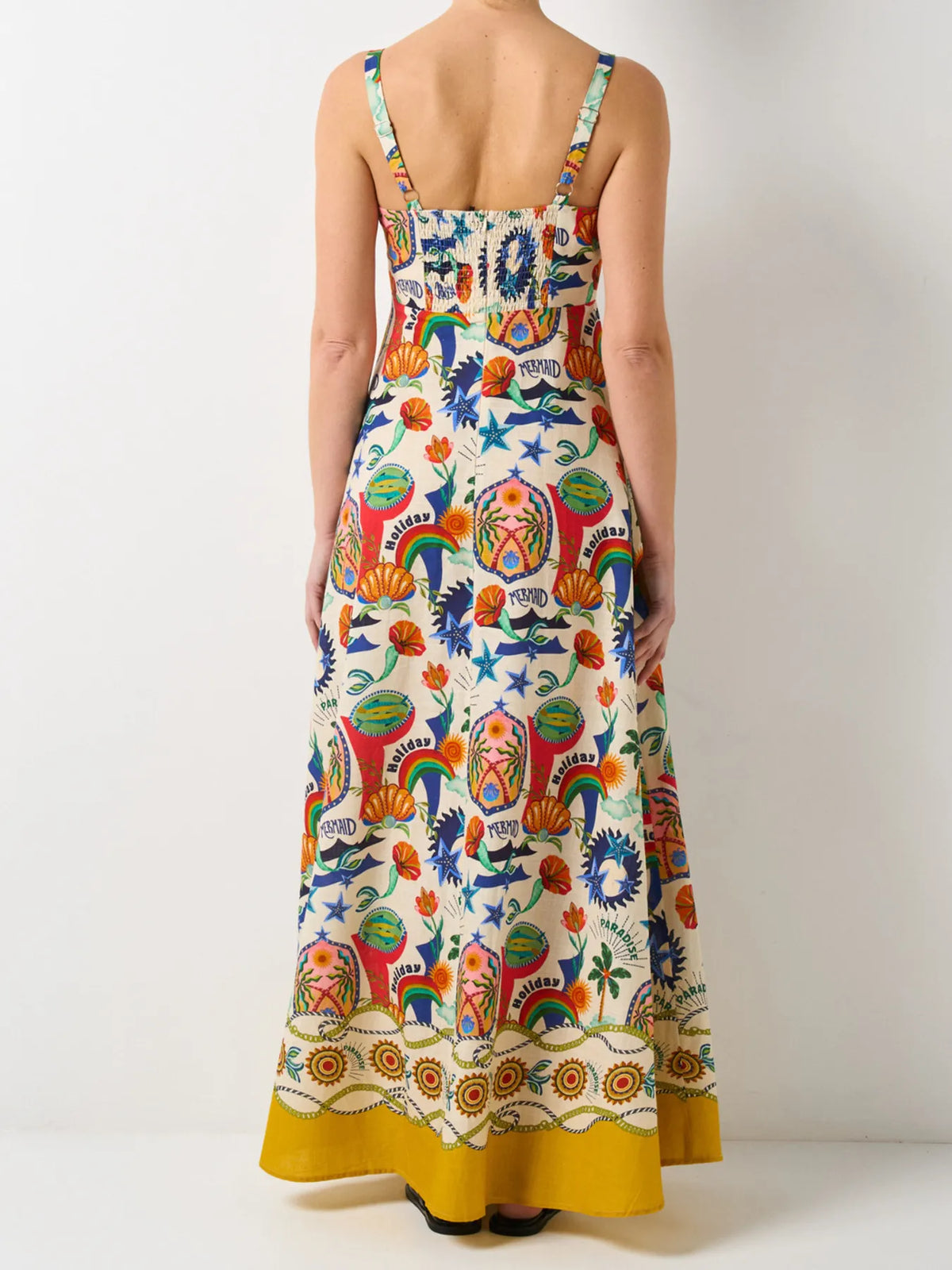 Novelty Print Square Neck Sleeveless Border Hem Maxi Dress 6