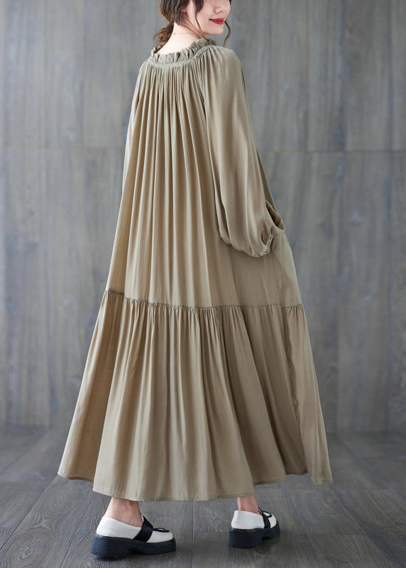 Gathered Neck Puff Sleeve Tie Belt Tiered Ruffle Flowy Maxi Dress