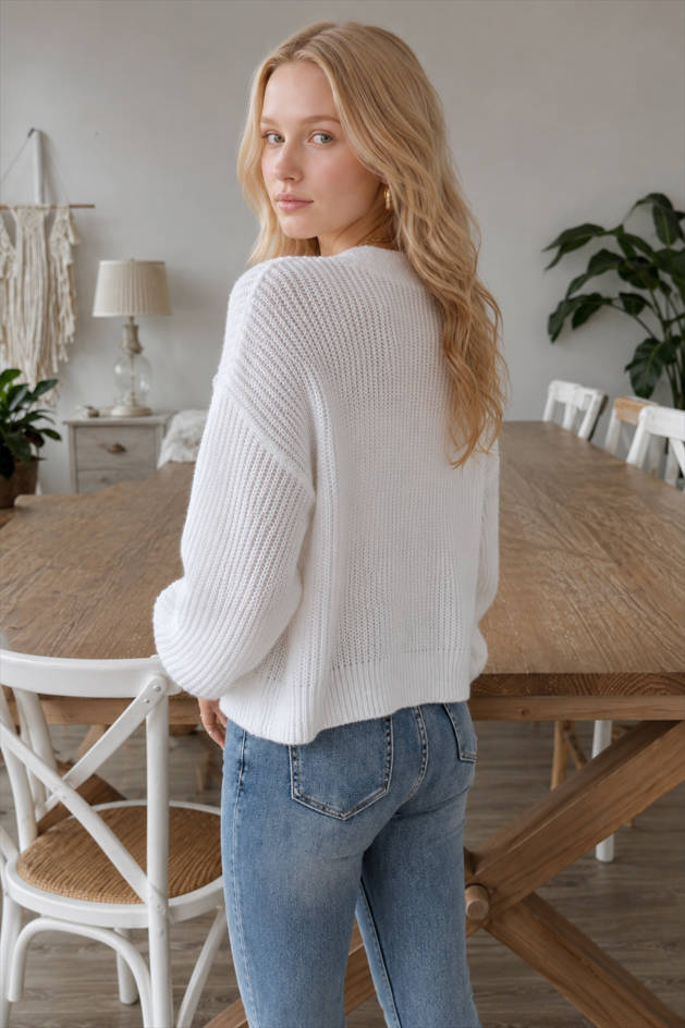 Short Floral Knit Long Sleeve Cardigan