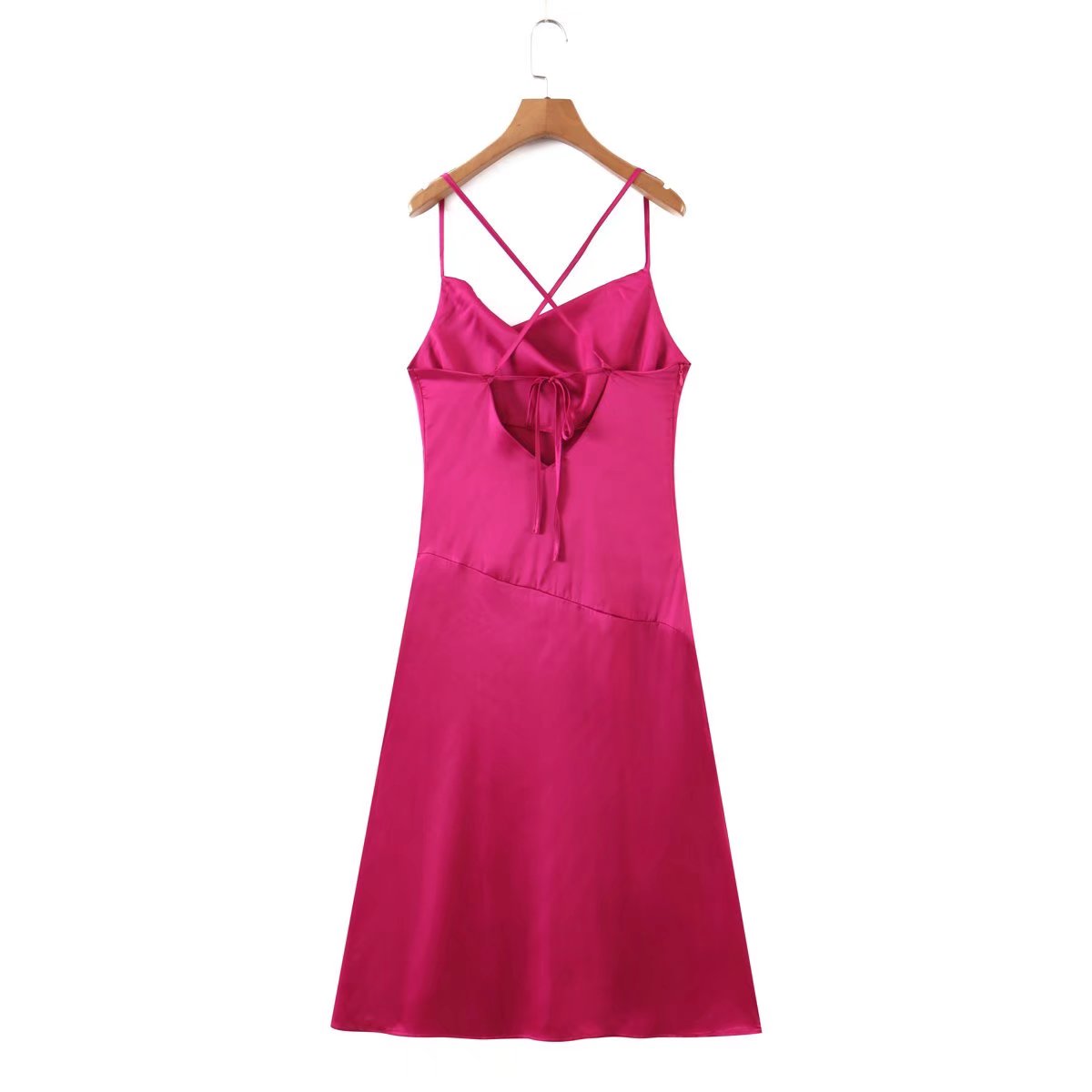 Satin Cowl Neck Cross Back Spaghetti Strap Side Split Midi Slip Dress 2