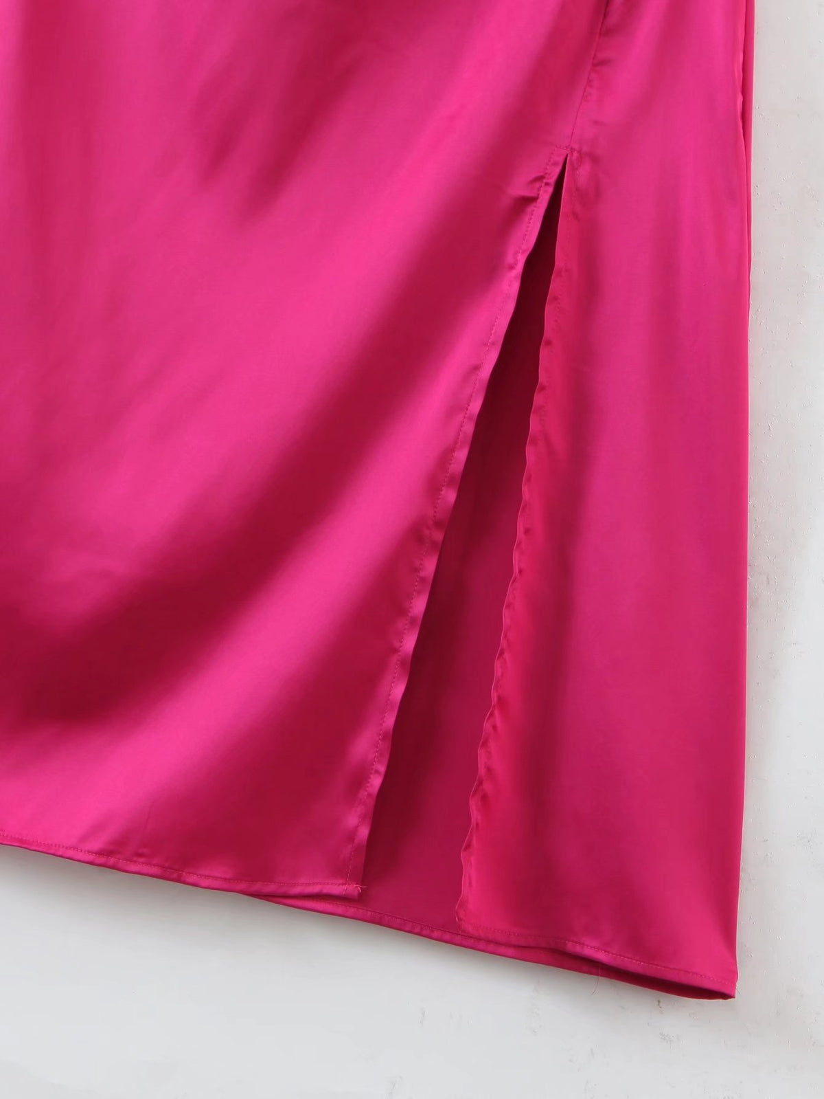 Satin Cowl Neck Cross Back Spaghetti Strap Side Split Midi Slip Dress 6
