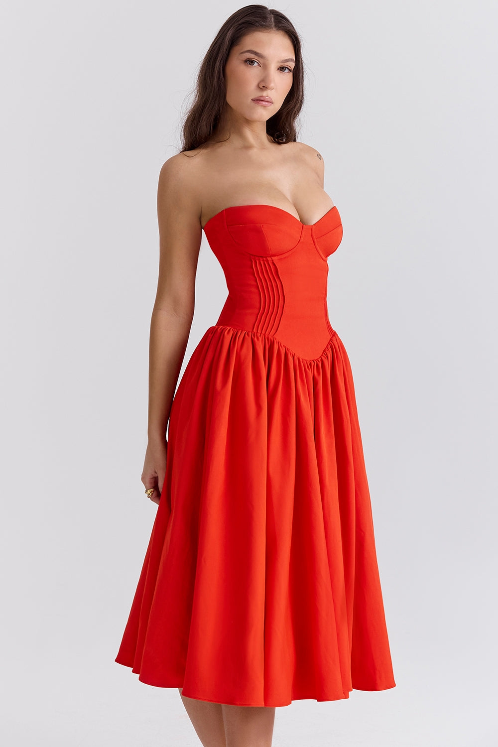 Strapless Bustier Sweetheart Fit and Flare Midi Sundress 6