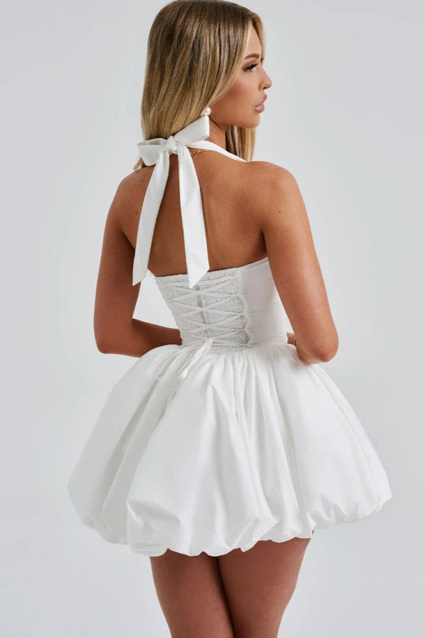 Halter Neck Backless Corset Bubble Hem Mini Dress